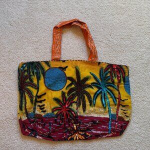 Hand Beaded Tropical Beach Bag